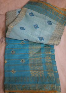 Light Blue Handloom Tant Benarasi Saree