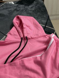Pink fleece Hoodie with White Stripes