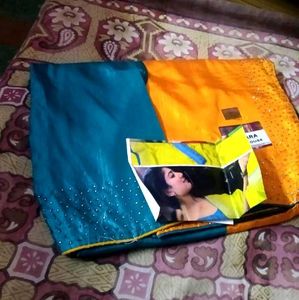 Yellow Saree With Attached Blouse Piece