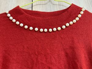 Rust Red Pearl Knit Sweater