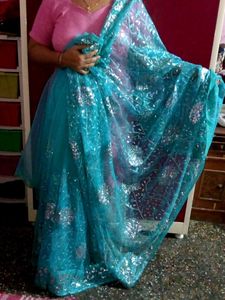 Teal Sequin Saree