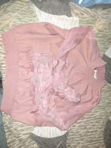 Women Peach-Coloured Self Design Blouson Top