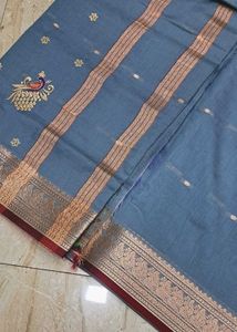 Elegant gray Embroidered Saree
