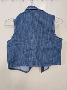 Sleeveless Denim Button-Up Top