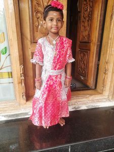 Grey pink Floral Embroidered kids dress...