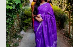 Purple Cotton Saree with readymade blouse and foun