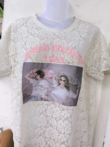 Lace T-shirt with Graphic Print
