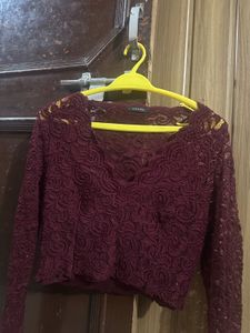 Burgundy Lace Crop Top