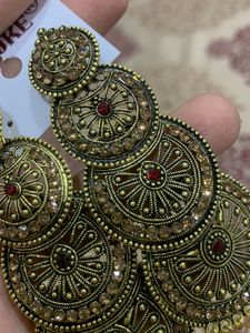 Golden Ethnic Dangle Earrings