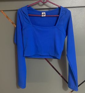 Blue Long Sleeve Crop Top