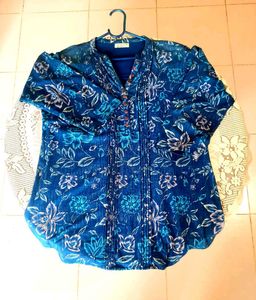 Blue Floral Print Top 3XL