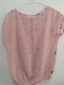 Cute Transparent Printed Light Pink Top With Size