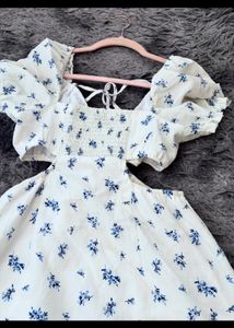 Cut Out Dress White/Blue Floral