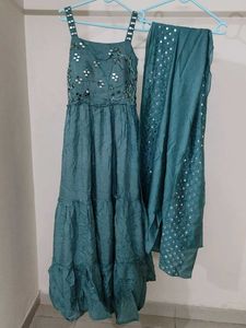 Elegant Teal Ethnic Maxi Dress with dupatta