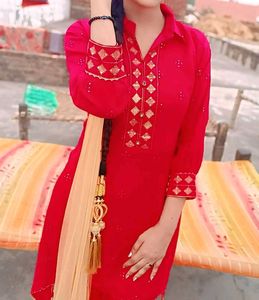 Red Embroidered Kurta Set