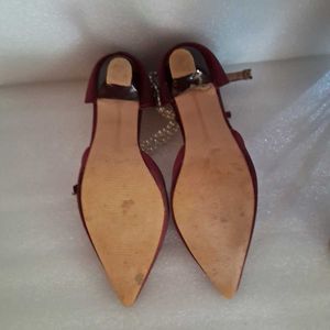 Burgundy Heels with Pearl Ankle Strap