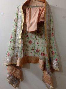 Peach Embroidered Anarkali Frock Suit
