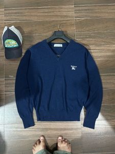 Burberrys Navy V-Neck Sweater