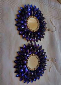 Mirror Work Blue Diamond Earring