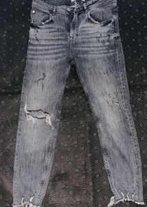 Zara Distressed Gray Jeans