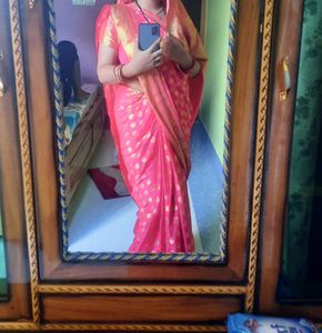 Pink Banarasi Silk Saree With Golden Zari Border