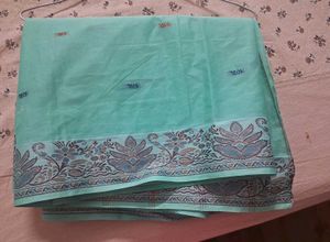 Sea Green Cotton Saree with Contrast Border