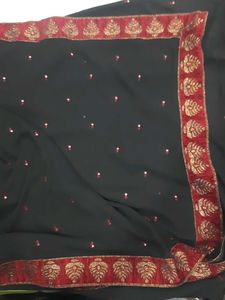 Mirror Work Black Saree