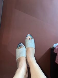 Party Wear Silver Block Heels