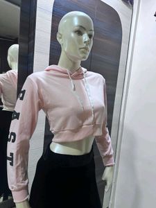 Pink Cropped Hoodie