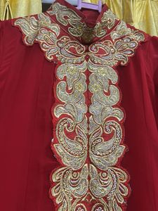 Red &amp; Gold Embroidered Dress With Duppata &amp; Bottom