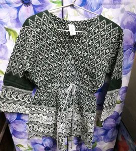 Embroidered green short kurti