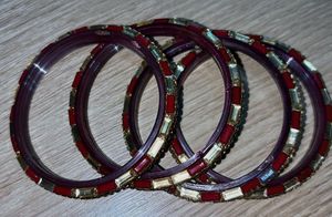 Red &amp; Gold Beaded Bangles - Set of 4