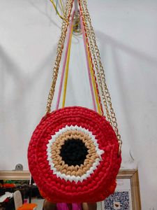 Red Evil Eye Crochet Bag