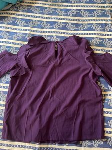 purple shoulder flurr cut top