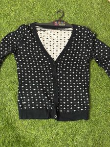 Black Cardigan With White Dots