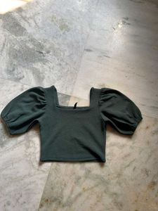 Tokyo Talkies Chic Green Puff Sleeve Top