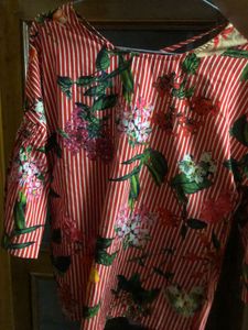 Red Floral Top With Deep Back