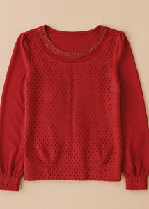 Red Embellished Long Sleeve Top