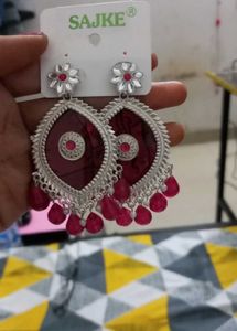 Statement Silver & Burgundy Drop Earrings
