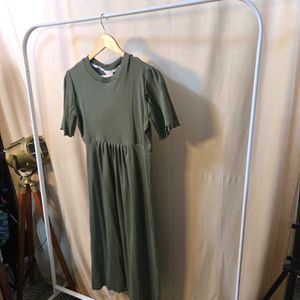 Olive Green Ribbed Dress