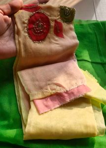 Multi color chiffon Saree with unstiched blouse