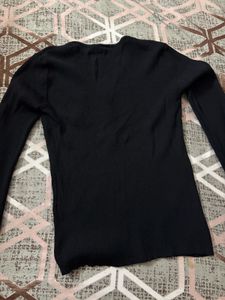 Black Button-Down V Neck Strechable Top