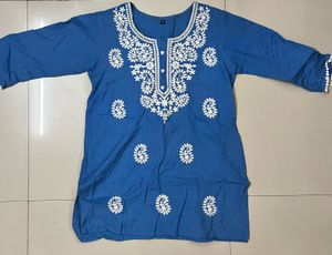 Blue Embroidered Short Kurta