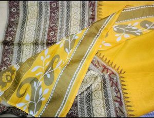 Yellow &amp; Beige Printed Saree
