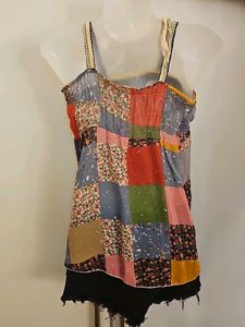Unique Patchwork Tank Top with Flowers