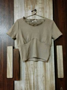 Tan Cropped Ruffle Top