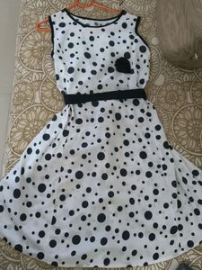 White &amp; Black Polka Dots Dress