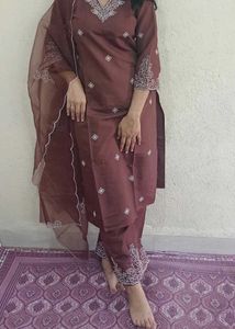 Elegant Brown Embroidered Salwar Suit