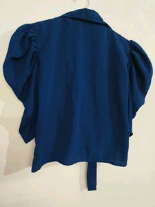 Elegant Blue Tie-Front Top