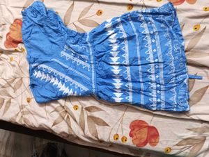 Blue and White Print Top
